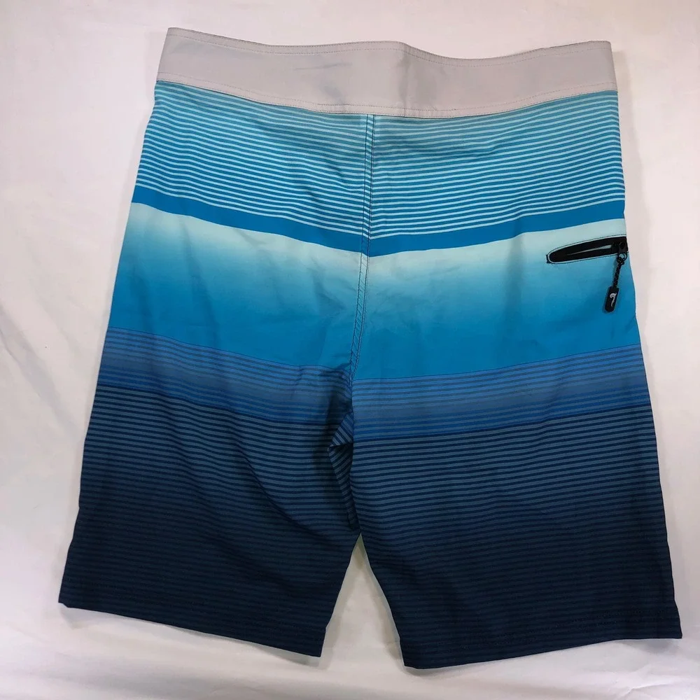 Bombora Mens XL Blue Ombre Striped Board Shorts Stretch Swim Trunks Pocket